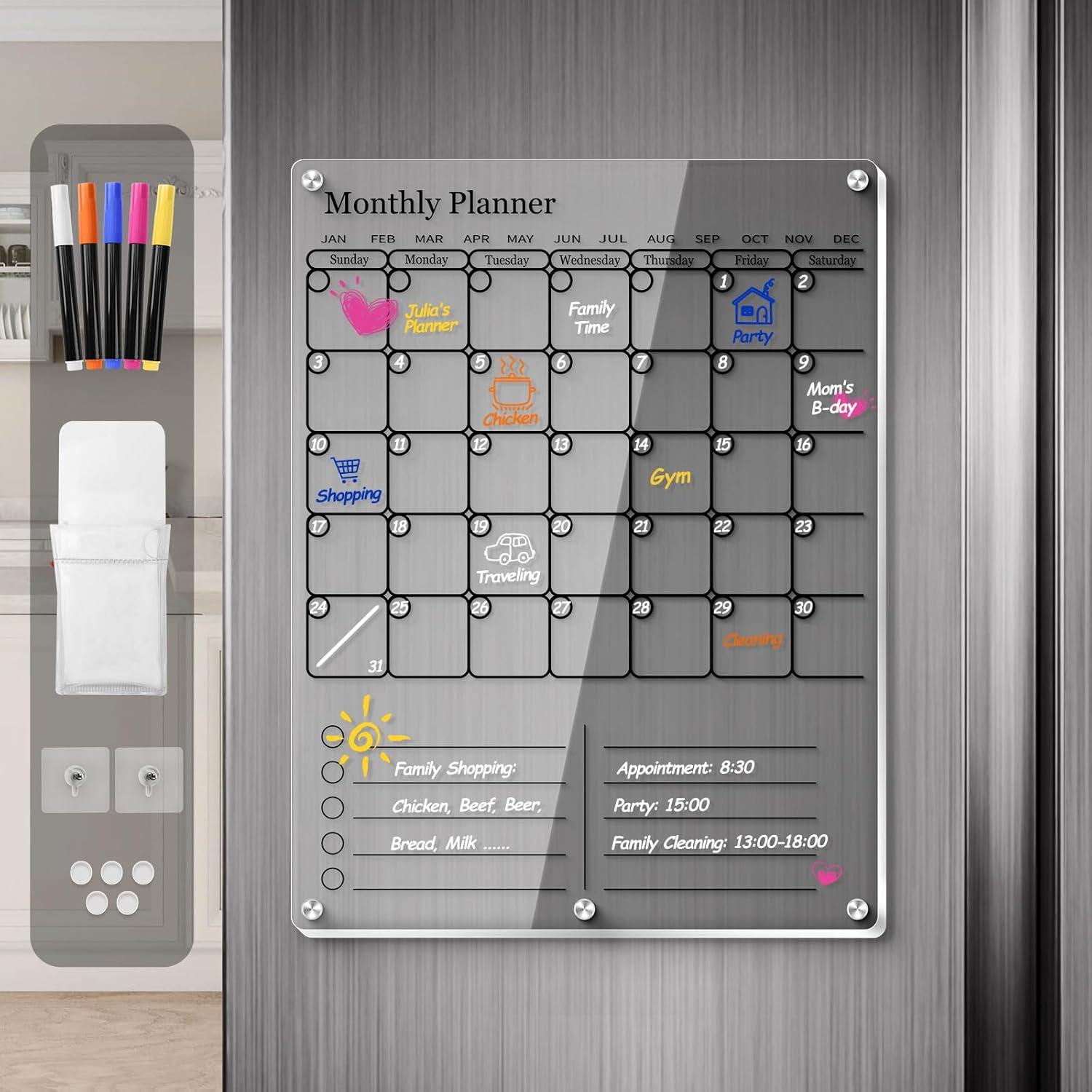 Clear Tested Versus Dry Erase Family Calendar... Fridge Fix 2-In-1 Benefit!