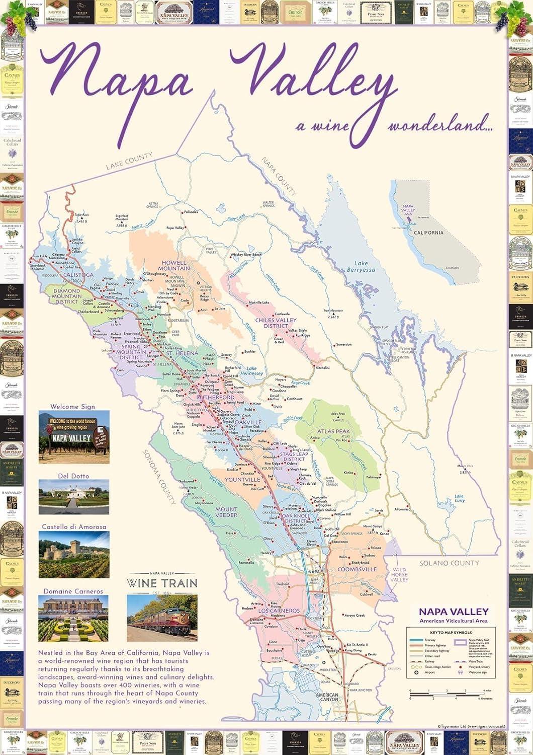 Comparing Pictorial Napa Map: Surprising Wine Insights… laminated clarity tested